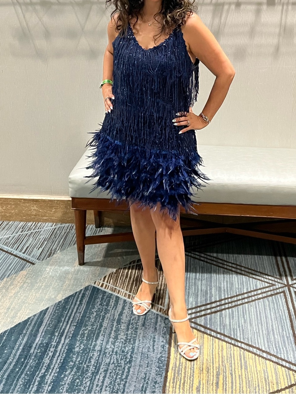 Mew Mews Navy Fringe & Feather Cocktail Dress - Sleeveless
